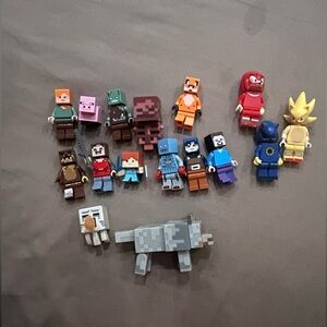 Lot of random mini figures 
Minecraft/sonic